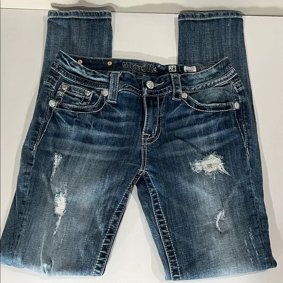 Miss Me Distressed Skinny Jeans Medium Blue Wash Sz 28”/33” - Picture 2 of 14